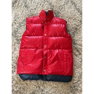 Vintage Swan Products Red Puffer Vest Navy Lining Snap Front Mens Large